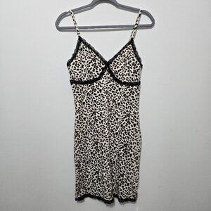 Wild Fable Babydoll Animal Print Mini Dress Size L Grunge Lace Trim Stretch Y2K